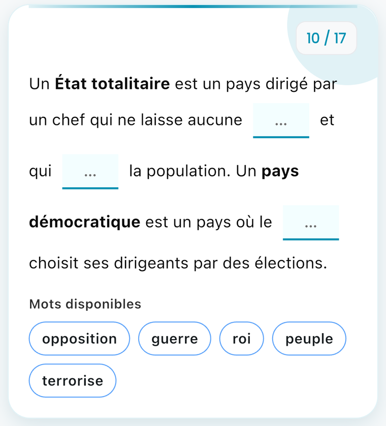 Exercice de texte à trous sur les États totalitaires